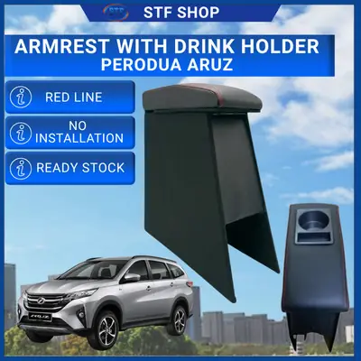 Perodua Aruz  Armrest Box With Drink Holder PVC Red Line