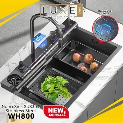 LUXE Stainless Steel Anti Scratch Honeycomb Kitchen Waterfall Sink SUS304 (Nano Technology) -[BLACK]