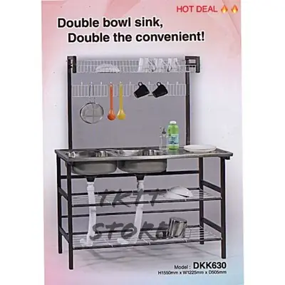 TKTT 3V Dual Katka Advance Drainer Rack Multifunctional Stainless Steel Double Sink Rack Sinki Kembar Berkaki Serbaguna