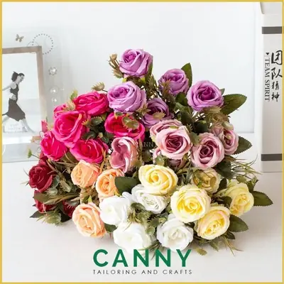 (1Jambak) Artificial Coral Rose Flower / Bunga Ros / Artificial Rose Flower 1 Bouquet / Flower Wedding & Home Decoration
