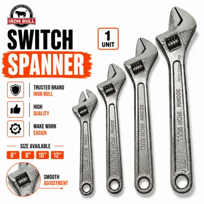 IRON BULL Chrome Switch Spanar 6''-12''. Adjustable Wrench 150mm-300mm. Adjustable Spanner. Spanar Hidup Quality Baik