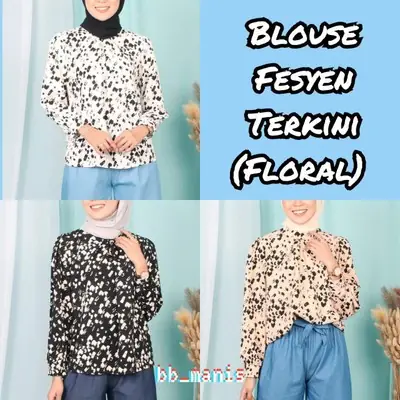 Blouse Cantik Perempuan Fesyen Baru Floral Round Neck Blouse Murah Wanita Blouse Fesyen Terkini Blouse Viral Corak