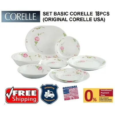18PCS CORELLE DINNER SET /SET PINGGAN MANGKUK KACA CORELLE
