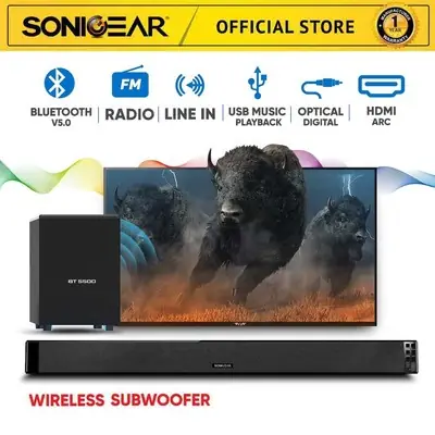 SonicGear SonicBar BT5500 TV Soundbar With Wireless Subwoofer Bluetooth 5.0 HDMI Optical Radio