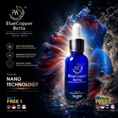 PA BlueCopper Betta Sesuai guna Ubat Ikan Laga Rawat Velvet Dropsy Luka Kulat Nano bagi Akuarium rawat ikan 斗鱼