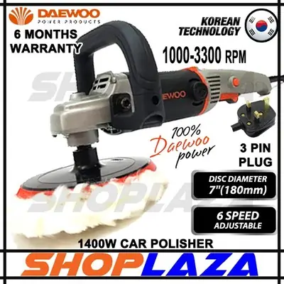 POLISHER DAEWOO CAR POLISH MACHINE 1400W 7" 180MM DACP1400 1000-3200RPM 6 SPEED CONTROL CAR POLISHER MACHINE