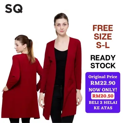 SQ WHOLESALE Cardigan Panjang Women Korean Style Fashion Casual Long Sleeve Outerwear MUAT SAIZ S to L Promosi Murah