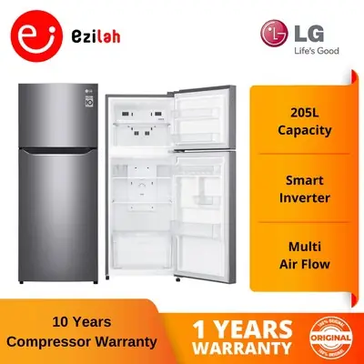 LG 2D Fridge/Peti Sejuk with Smart Inverter & Multi Air Flow (205L) GN-B202SQBB