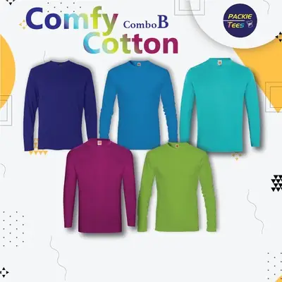 LONG SLEEVE CT54 COMBO B 100% COMFY COTTON ROUND NECK LENGAN PANJANG PLAIN TSHIRT UNISEX MEN KEMEJA PLUS SIZE OREN SPORT