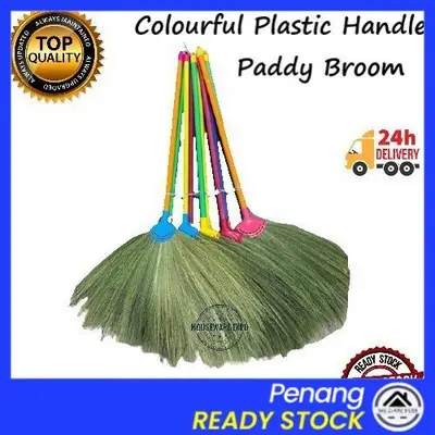 Wecareyou20 Plastic Handle Paddy Broom Penyapu Sweeper Penyapu Jerami Siam Penyapu Sampah Rumah Garden Leaves Sweeper