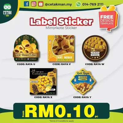 Sticker Hari Raya Aidilfitri /Sticker Biskut Raya / Eid Mubarak / Hari Raya Puasa / Opt 5 (set of 10)