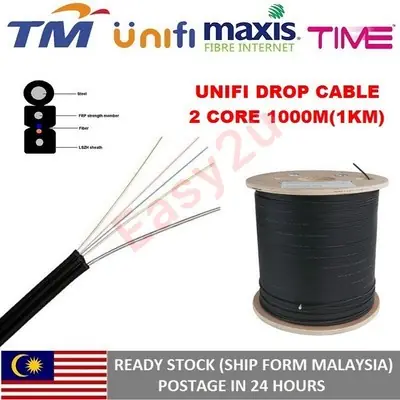 Unifi Drop Fiber 1/2core Outdoor 1000Meter Fiber Optic 2core Singlemode FTTH Cable Fiber To The Home