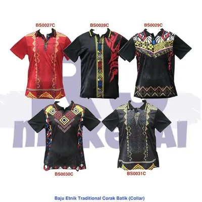 Baju Batik Traditional Wear Corak Batik Sabah & Sarawak (Collar) | Men Cutting | Ready Stock