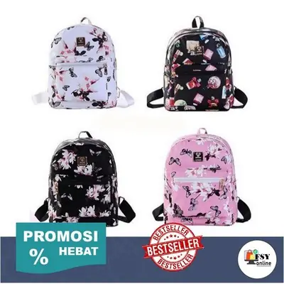 [Ready Stock] Beg Sandang Belakang Wanita Bercorak untuk Travel Shopping Style Casual Santai (Women & Backpacks)