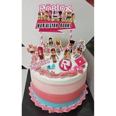 [CUSTOM NAME] Happy Birthday Cake Topper Roblox Girls Decoration Kek Printed Set Siap Nama Girl Party Majlis Hari Jadi