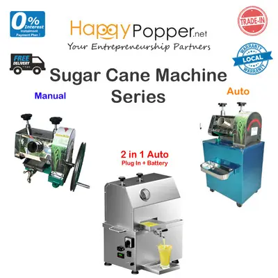 Happypopper Commercial Stainless Steel Mesin Air Tebu Sugar Cane sugarcane Machine Auto Manual 2 in 1 Battery Heavy Duty