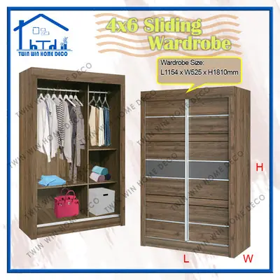 (KL & Selangor)Twin Win 4 Feet Sliding Wardrobe/Almari Baju {Assembled Product/Siap Pasang} - In 2 Color