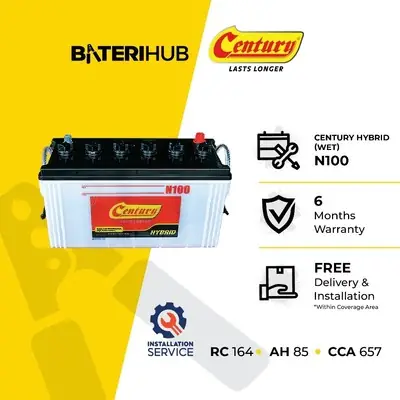 [Installation Provided] Bateri Kereta N100 Century Hybrid WET | Lorry Truck Boat Battery BateriHub