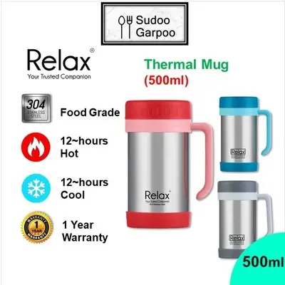 Relax SUS304 Termos Cawan Air Panas Keluli Tahan Karat Stainless Steel Thermal Mug For Hot & Cold Drinks 500ml