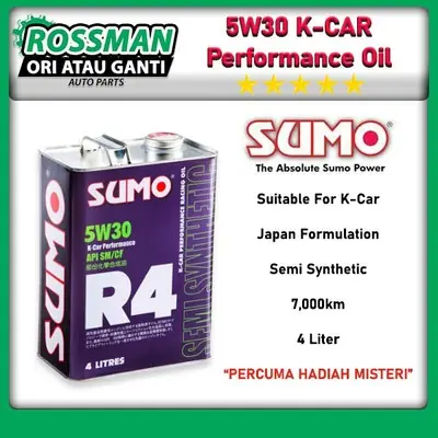 Genuine SUMO R4 Japan Semi Synthetic SM 5W-30 5W30 4L Proton Perodua Honda Toyota Nissan Mazda Lexus Mitsubishi Turbo