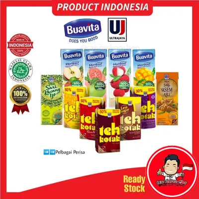 Ultrajaya Teh Kotak Melati Buavita 300ml Product Indonesia 🇮🇩 Lemon Blackcurrant Kacang Ljo Green Tea Sari Asem Sosro 饮料