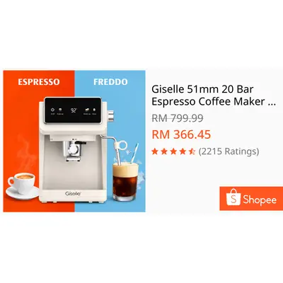 Giselle 51mm 20 Bar Espresso Coffee Maker Machine Nespresso Capsule Compatible Digital Touch Screen | Cool Brew