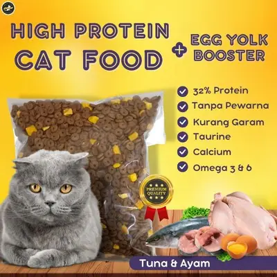 (Makanan Kucing Cepat Gemuk) Pack 1kg + Egg Yolk Booster