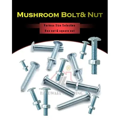 Mushroom Head Roofing Bolt With Square Nut Screws Skru Nut 5/32" 4mm 3/16" 4.8mm 1/4" 6.3mm