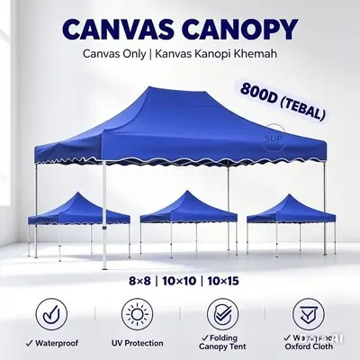 (800D)Super Heavy Duty Canvas Canopy / Kain Kanvas Kanopi Khemah (8x8/10x10/10x15) Keliling Tepi Jahit kain khemah