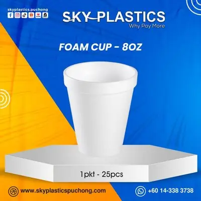 Foam Cup Cawan Polisterin Disposable Cup 80Z 25pcs