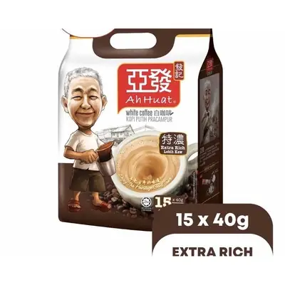 (EXP:09/2022) Ah Huat 3 in 1 White Coffee Extra Rich (40g x15’s)亚发特浓白咖啡 ah Huat new stock