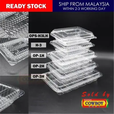 Plastic Tray Bakery Disposable Plastic Clear Food Box 50-100pcs Bekas Kuih Makanan Tapau H-3 OP-1H OP-2H OP-3H
