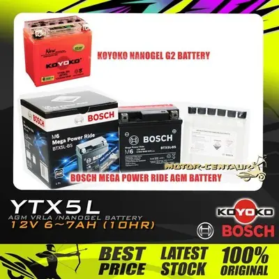 BATERI MOTOSIKAL KOYOKO/BOSCH NANOGEL/GEL/AGM BATTERY BTX5L, YTX5L FOR V100,VS125,VS150,KARISMA125,V15