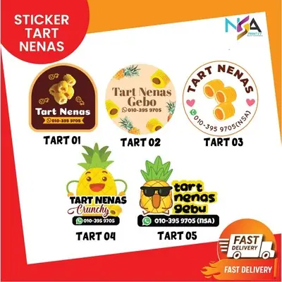 Sticker Tart Nenas Raya | Label Kuih Raya Custom Nama & Jenama