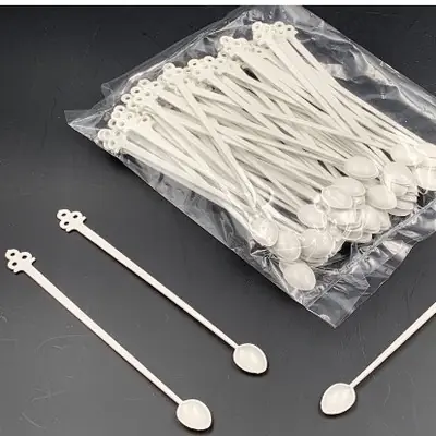 Sudu Plastik Kecil 50pcs Sudu kopi plastik Plastik Sudu Kopi 5" Stirrer - White [ 100pcs± ] Disposable Plastic Cutler