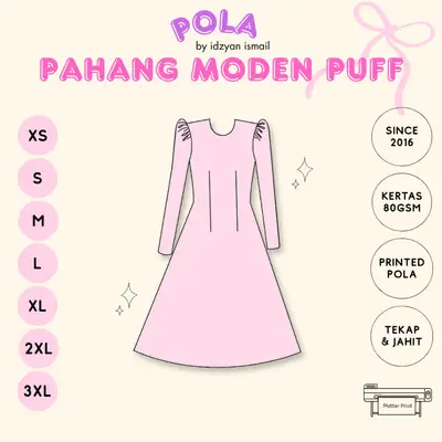 Sewing Pattern Kurung Pahang Moden With Puff Sleeve Adult Sewing Pattern Printable Sewing Pattern