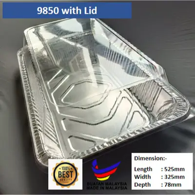 RNP 9850 Aluminium Foil Tray 5 Keping (Pcs) Dengan Penutup Plastik ( With Plastic Cover ) Buffet Catering Food Star 4604