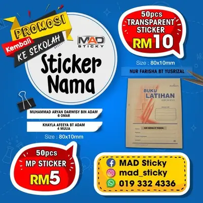 Sticker Nama Buku Sekolah, Alat Tulis (Sticker Cartoon)