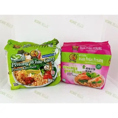 Nyor Nyar Vegetarian Penang Asam Pedas / White Curry Instant Soup Noodle 娘惹素槟城亚参酸辣面 / 白咖喱面 420g+-