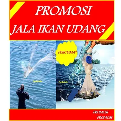 Jala murah Ikan besar dan udang ,mata halus setengah inci, Jala saiz 5, 6, 7, 8 hingga 14 kaki  Drawstring Fishing Net
