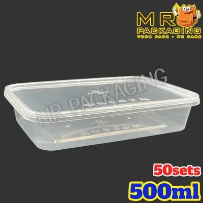 500 Rectangular Plastic Disposable Food Container 50sets Abba Ware A500 500ml