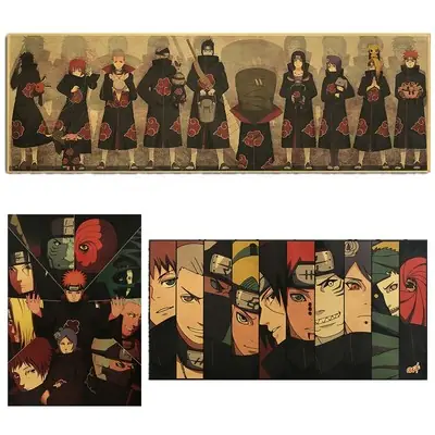 Uyongtrmy Naruto Akatsuki Group B Retro Kraft Paper Poster Cafe Bedroom Decoration Painting