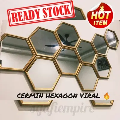 Cermin Hexagon Viral Cermin Hiasan Dinding