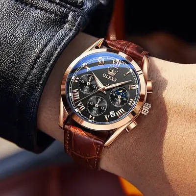 Clearance Price Olevs Jam Tangan Lelaki Original Waterproof Watch Men Genuine Leather