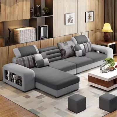 Exclusive Washable Fabric L Shape Sofa 3 Seater with a Mobile Stool Pocket Spring