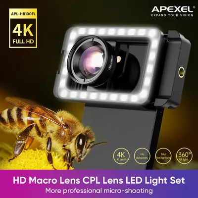 4K HD 05x Wide Angle25x Macro LED Selfie Cell Phone Camera Lens Outdoor Selfie