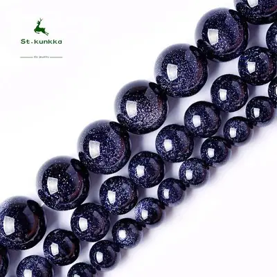 4888101214mm Natural Stone Blue Sandstone Glitter Sand Beads