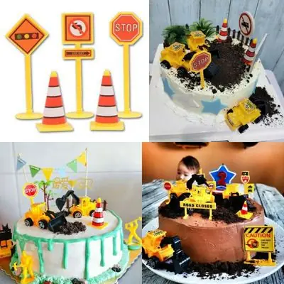 6pcs Excavator Ornament Roller Cake Decor Birthday Kids Toy Baking