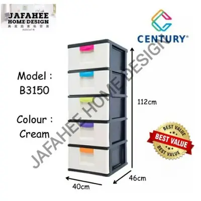 Century 3 Tier Plastic Drawer Storage Cabinet 8230