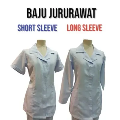 Uniform Nurse Jururawat Lengan Panjang KKM Biru Nila Readymade Ready Stock